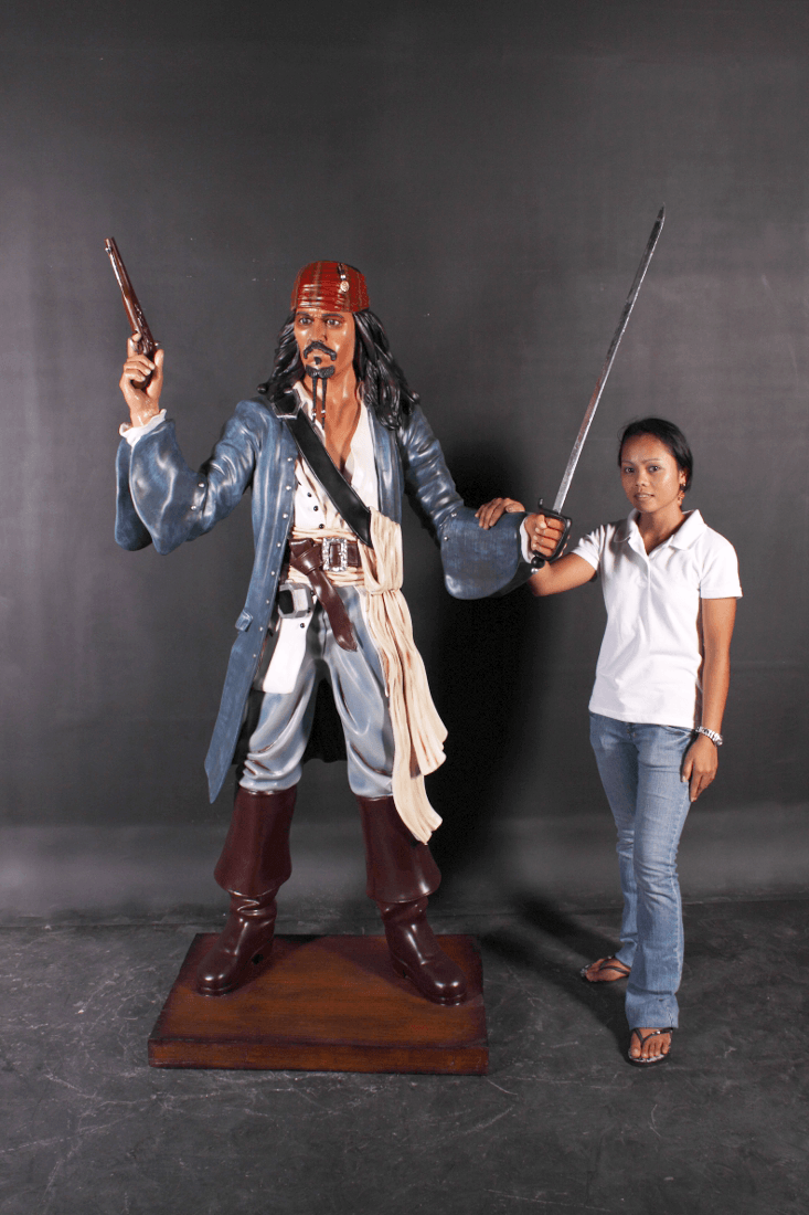Fighting Pirate Captain Jack Life Size Statue - LM Treasures Prop Rentals 