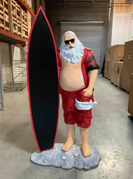 Santa Claus With Surfboard Statue - LM Treasures Prop Rentals 