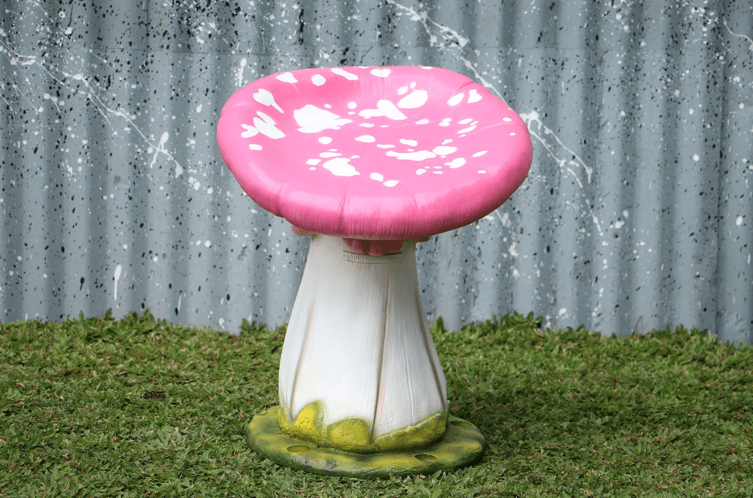 Pink Slanted Mushroom Stool Statue - LM Treasures Prop Rentals 