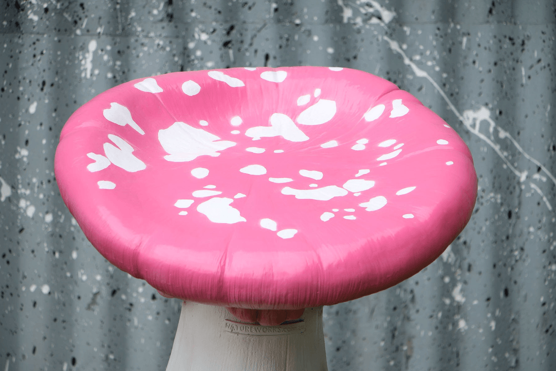 Pink Slanted Mushroom Stool Statue