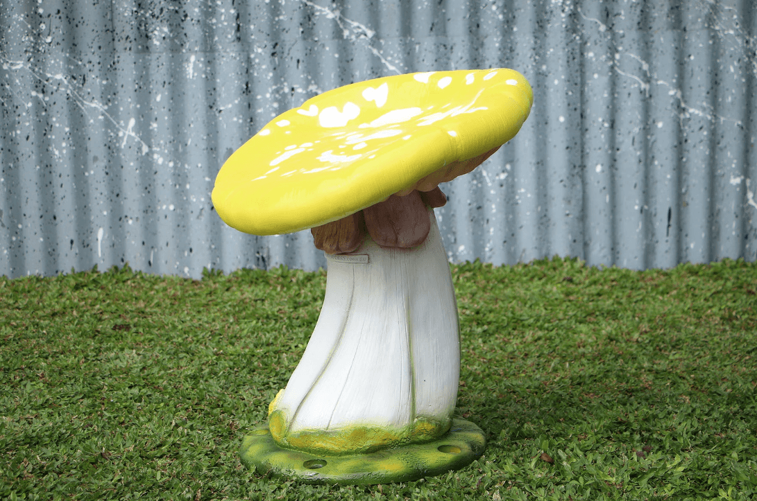 Yellow Slanted Mushroom Stool Statue - LM Treasures Prop Rentals 