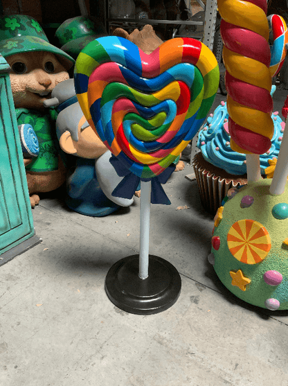 Rainbow Heart Lollipop Statue With Bow - LM Treasures Prop Rentals 
