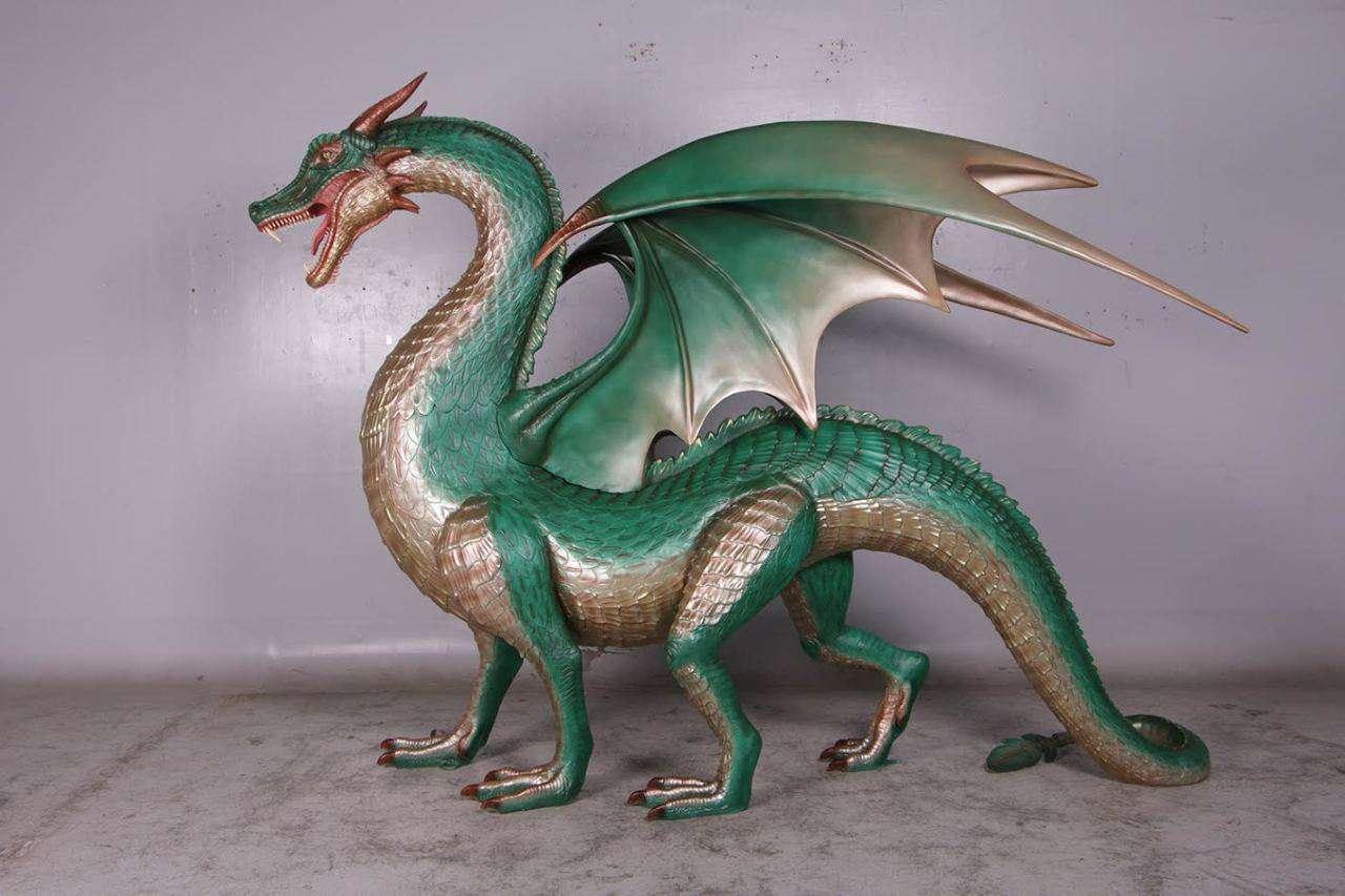 Large Green Dragon Standing Statue
