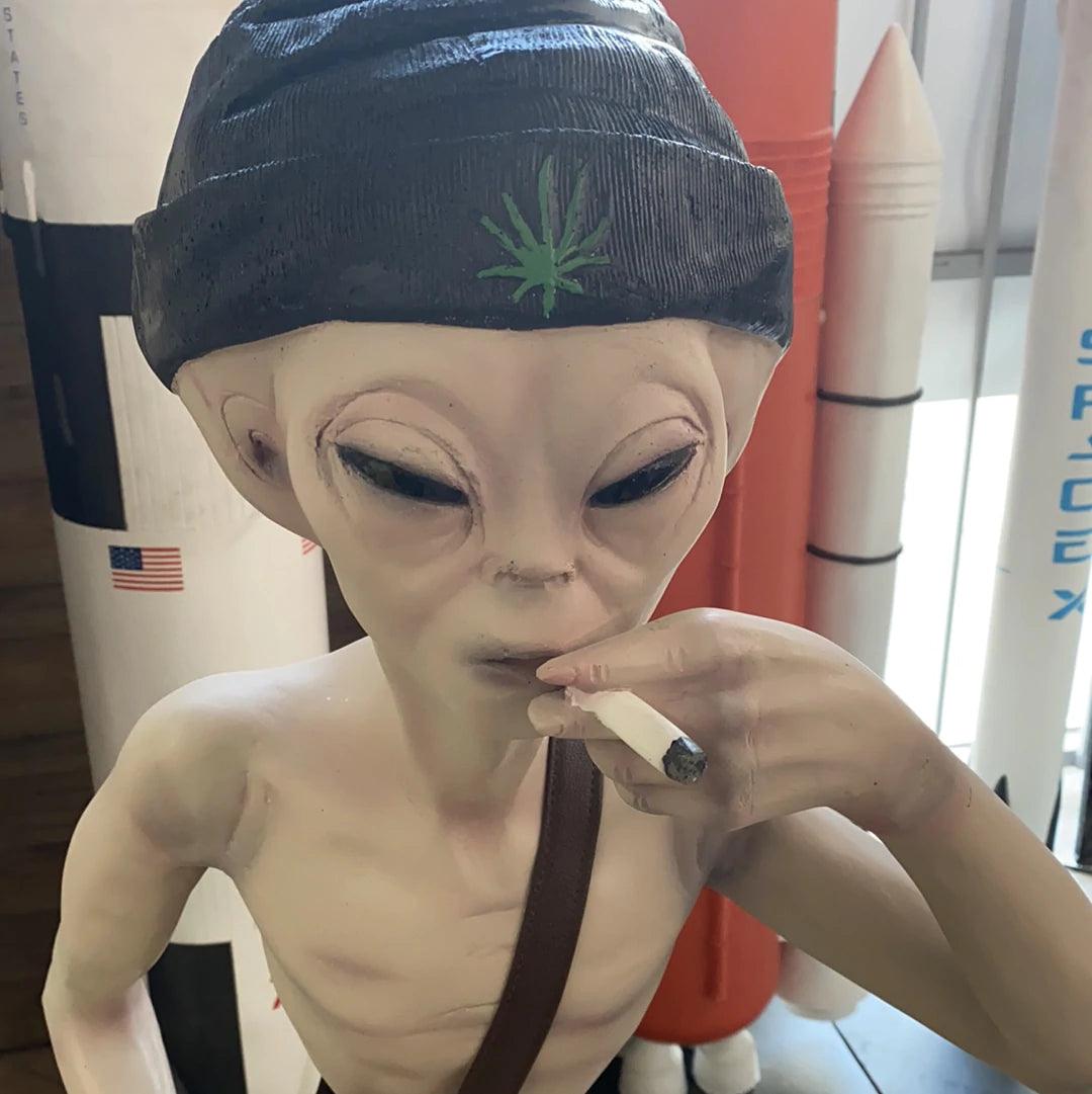 Smoking Alien Standing Life Size Statue