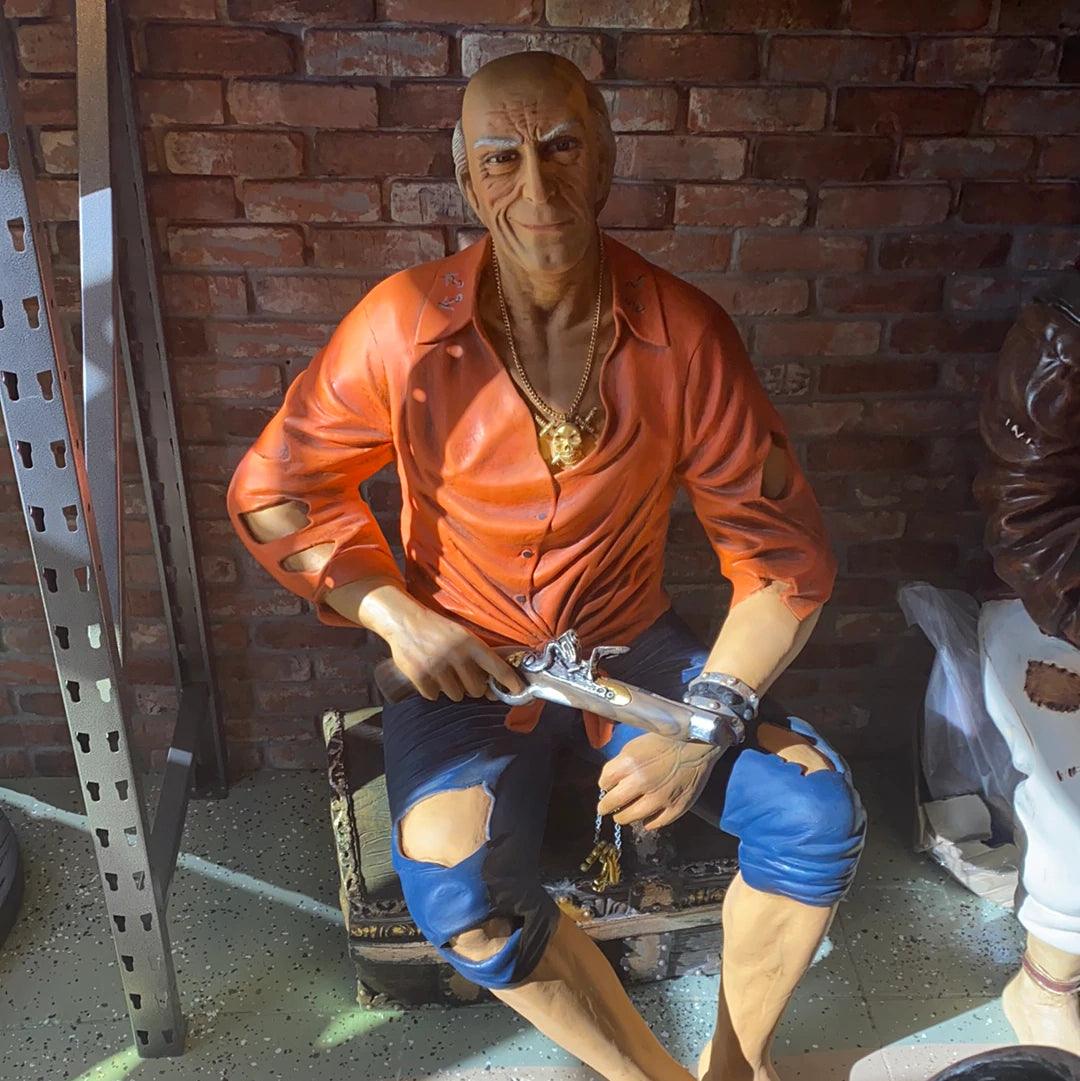 Pirate on Treasure Chest Life Size Statue - LM Treasures Prop Rentals 