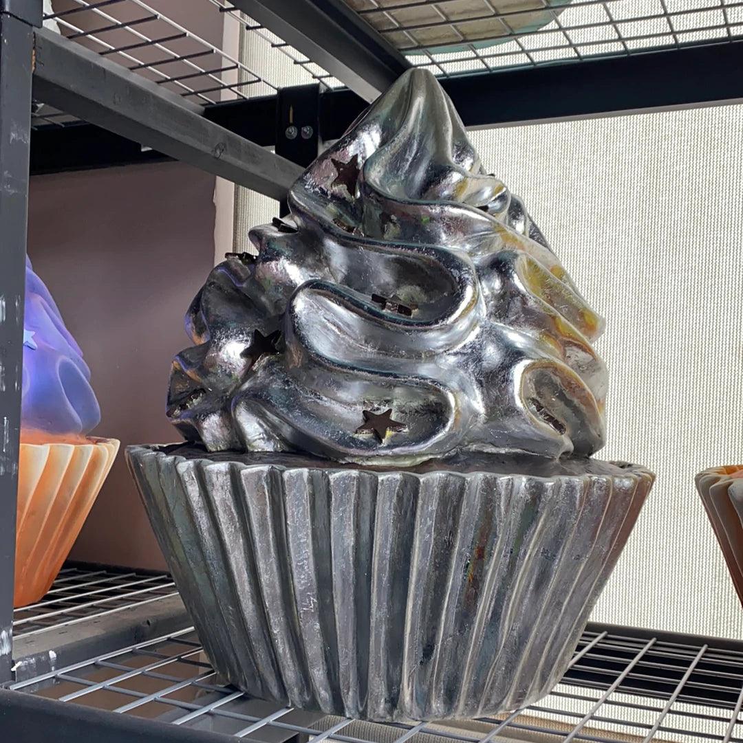 Silver Cupcake Statue With Stars