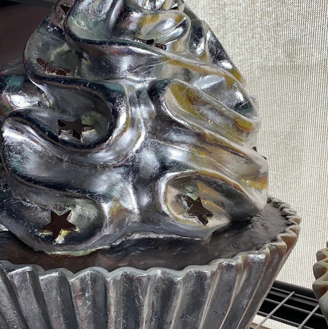 Silver Cupcake Statue With Stars - LM Treasures Prop Rentals 
