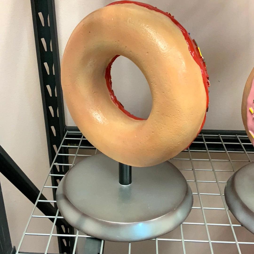 Red Donut On Stand Statue - LM Treasures Prop Rentals 