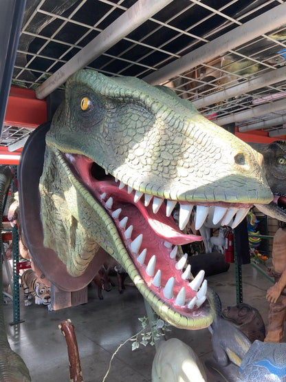 Green Velociraptor Dinosaur Head Statue - LM Treasures Prop Rentals 