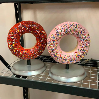 Pink Donut On Stand Statue