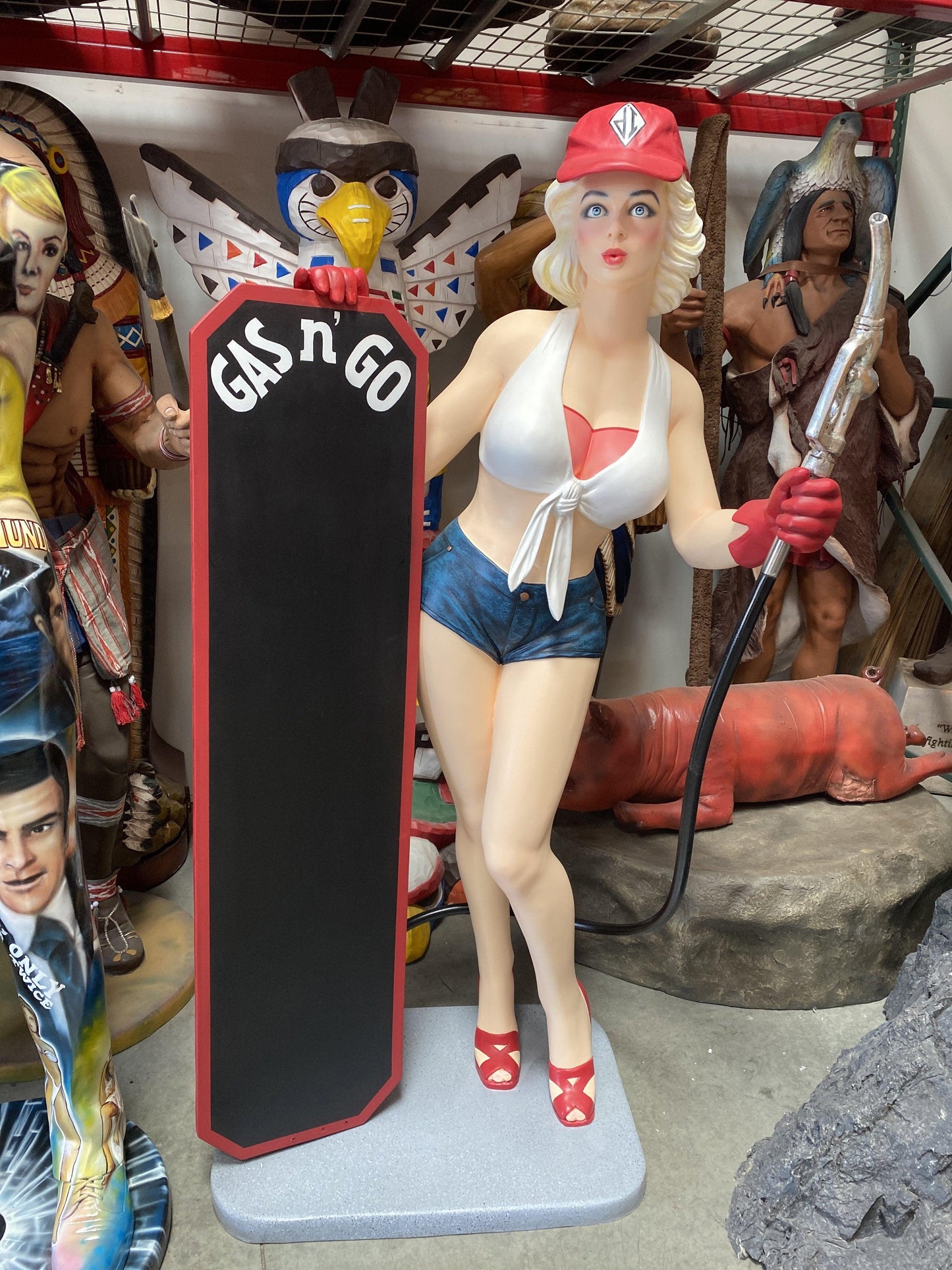 Gasoline Girl Life Size Statue - LM Treasures Prop Rentals 