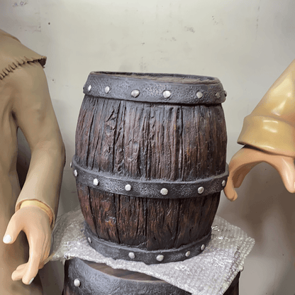 Small Rustic Barrel Statue - LM Treasures Prop Rentals 