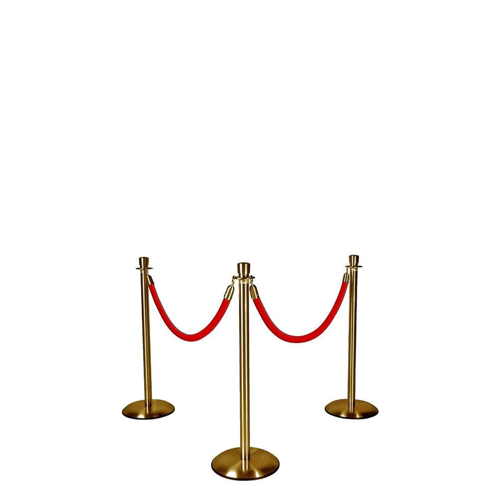 Gold Stanchions with Red Ropes - LM Treasures Prop Rentals 